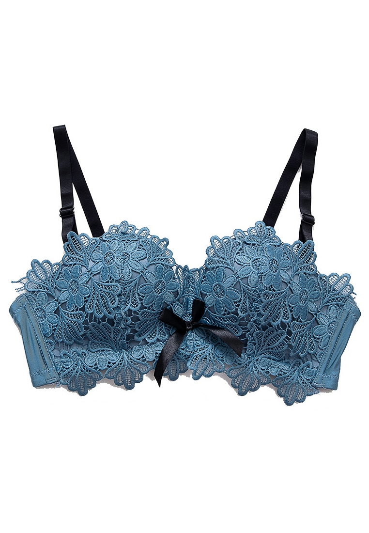 ZITIQUE Ultra-thin Breathable Lace Without Steel Ring Bra-Blue